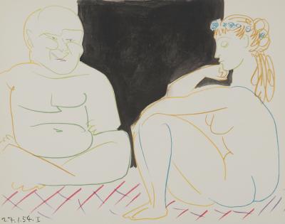 Pablo PICASSO : La jeune fille à la coiffe et le vieillard, Lithographie 2