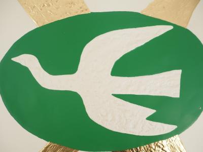 Georges BRAQUE : La colombe sur fond vert, Gravure réhaussée à l’or 2