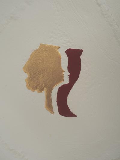 Georges BRAQUE : Les amoureux de profil, Gravure réhaussée à l’or