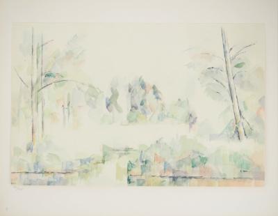 Paul CEZANNE : Alpes, Coin du lac d'Annecy, Lithographie et pochoir 2