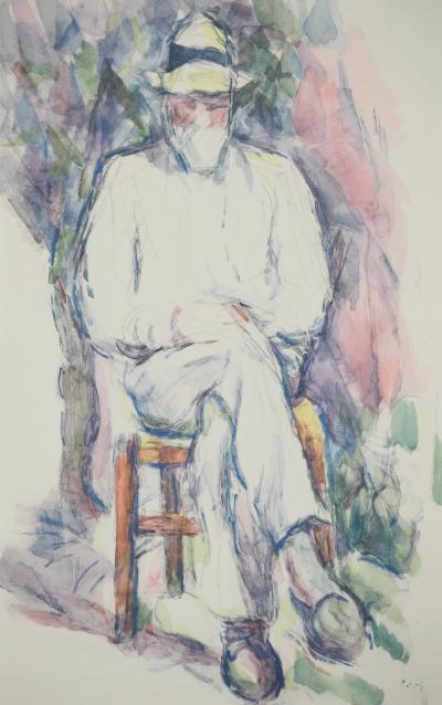 Paul CEZANNE : Homme assis au jardin, Lithographie et pochoir 2