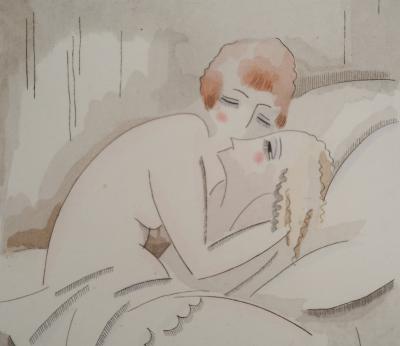 Gustave BUCHET : Les deux amies, Innocence et découverte, Gravure originale et pochoir signée 2