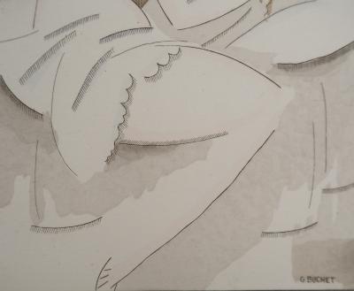 Gustave BUCHET : Les deux amies, Innocence et découverte, Gravure originale et pochoir signée 2