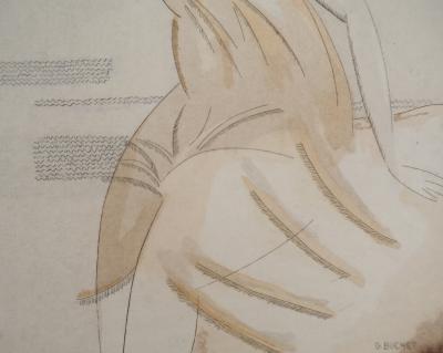 Gustave BUCHET : Le désespoir de Sappho, Gravure originale et pochoir signée 2