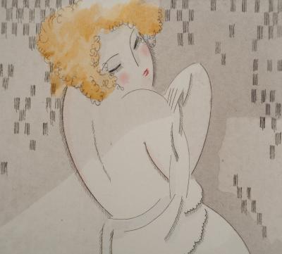 Gustave BUCHET : La rousse intimidée, Gravure originale et pochoir signée 2