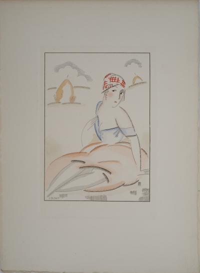 Gustave BUCHET : La fermière après la moisson, Gravure originale et pochoir signée 2