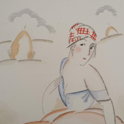 Gustave BUCHET : La fermière après la moisson, Gravure originale et pochoir signée 2