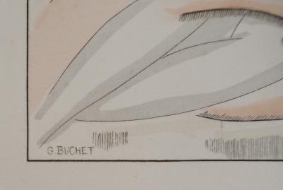 Gustave BUCHET : La fermière après la moisson, Gravure originale et pochoir signée 2