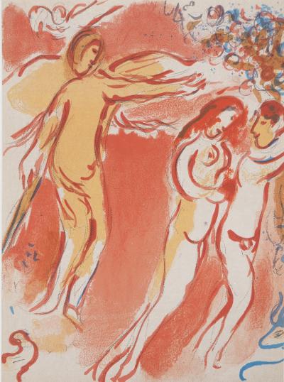 Marc CHAGALL : La Bible, Adam et Eve chassés du Paradis, Lithographie originale 2