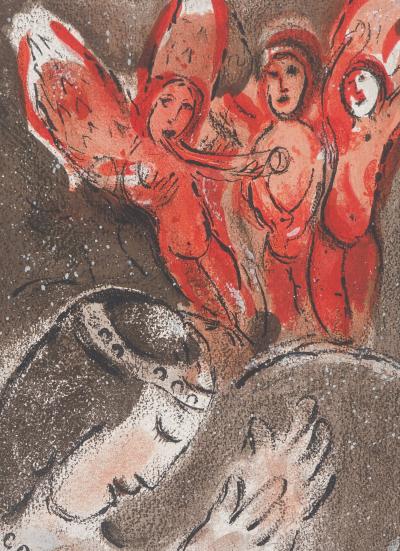Marc CHAGALL : La Bible, Sara et les anges, Lithographie originale 2