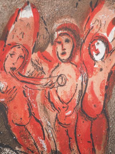 Marc CHAGALL : La Bible, Sara et les anges, Lithographie originale 2