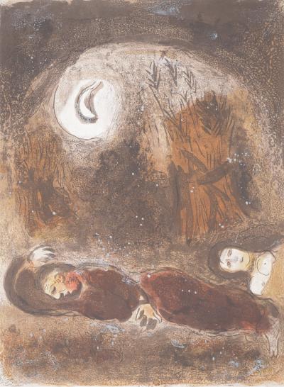 Marc CHAGALL : La Bible, Ruth et Booz endormis, Lithographie originale 2