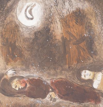 Marc CHAGALL : La Bible, Ruth et Booz endormis, Lithographie originale 2