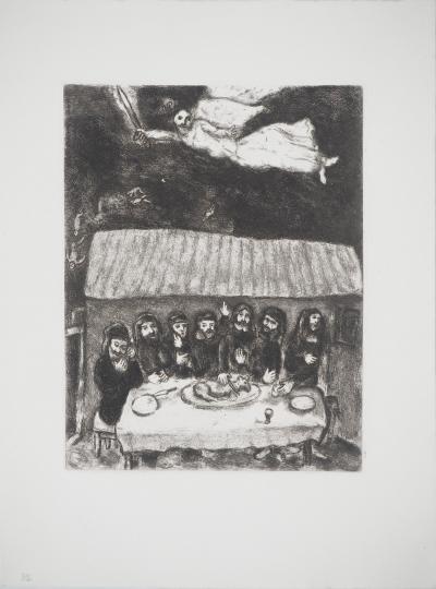 Marc CHAGALL : Le repas de la Pâque, Gravure originale signée 2