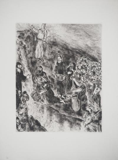 Marc CHAGALL : Moïse fait jaillir l'eau du rocher, Gravure originale signée 2