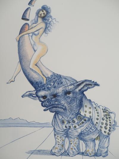 Salvador Dali: Casanova, Akt mit Nashorn, Original signierter Kupferstich 2
