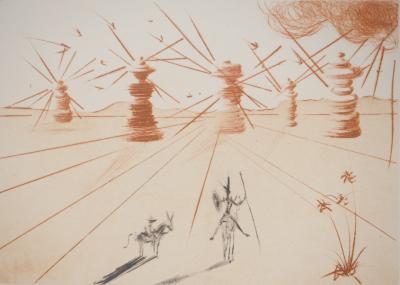 Salvador DALI : Don Quichotte et les moulins à vent, Gravure originale signée 2