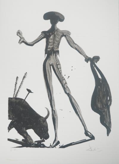 Salvador DALI: Schwarzer Stierkämpfer, Original signierte Lithographie