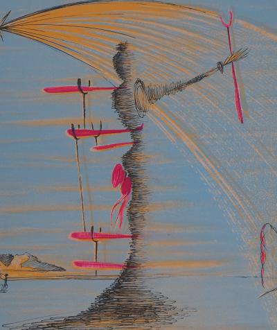 Salvador Dali: Frau im Kosmos mit Krücke – Original signierte Lithographie 2