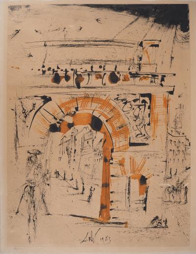 Salvador Dali: Paris, La Porte Saint Martin aux Cavaliers - Original Signed Engraving