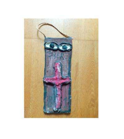 JABER - Visage en Croix - Sculpture en plâtre + acrylique 2