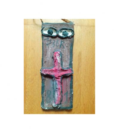 JABER - Visage en Croix - Sculpture en plâtre + acrylique 2