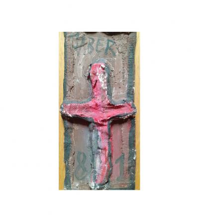 JABER - Visage en Croix - Sculpture en plâtre + acrylique 2