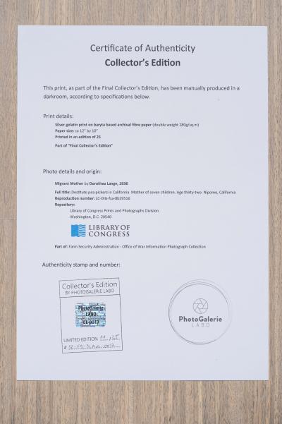 Dorothea LANGE - Jeune Mère Migratrice, 2012, tirage gélatino-argentique tamponné et numéroté 2
