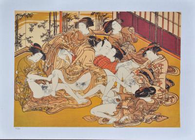 Isoda KORYUSAI : L'orgie, LITHOGRAPHIE érotique japonaise 2