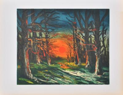 Maurice DE VLAMINCK : Coucher de soleil , Lithographie signée