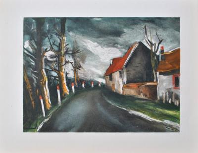 Maurice de VLAMINCK : La route de Longny, Lithographie signée, 1958
