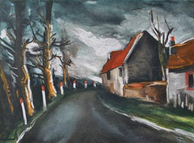 Maurice de VLAMINCK : La route de Longny, Lithographie signée, 1958 2