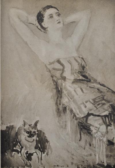 Kees VAN DONGEN : Jeune femme et son chien, Gravure signée 2