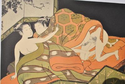 Isoda KORYUSAÏ : Trio sous la couette, LITHOGRAPHIE érotique japonaise 2