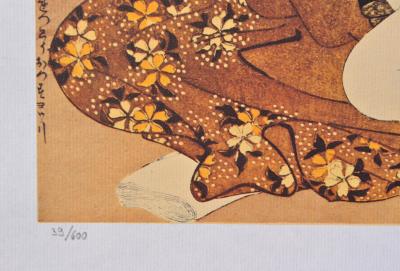 Kitagawa UTAMARO : Amour en kimono, Lithographie érotique japonaise 2