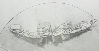 Paul César HELLEU : Les trois barques, Héliogravure 2