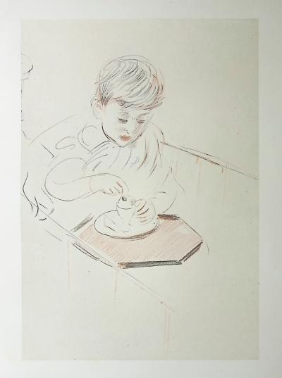 Paul César HELLEU : L'oeuf à la coque, Héliogravure signée 2