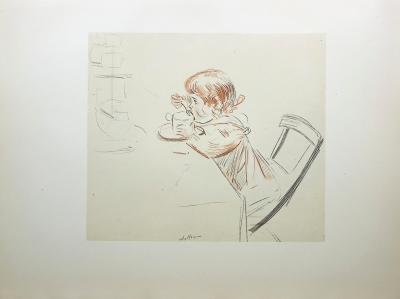 Paul César HELLEU : L'enfant attablé, Héliogravure signée 2
