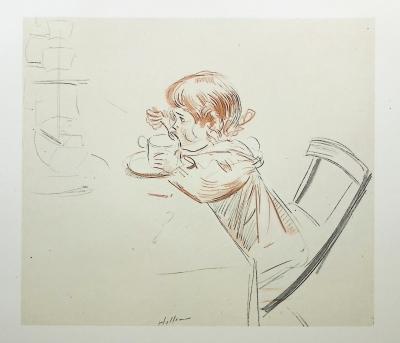 Paul César HELLEU : L'enfant attablé, Héliogravure signée 2