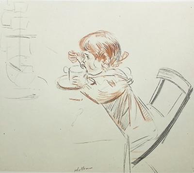 Paul César HELLEU : L'enfant attablé, Héliogravure signée 2