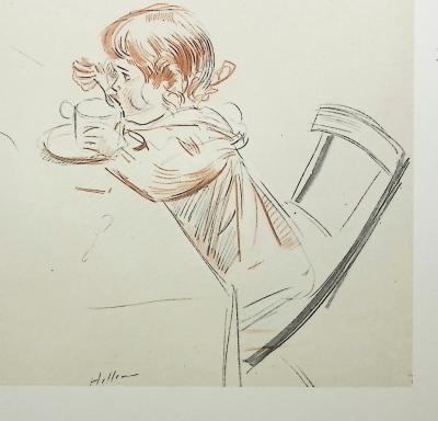 Paul César HELLEU : L'enfant attablé, Héliogravure signée 2