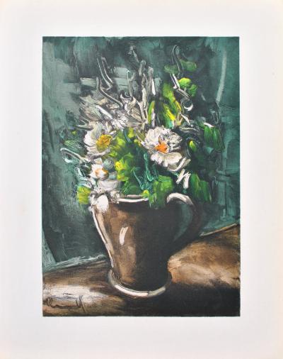 Maurice DE VLAMINCK : Fleurs au pot de grès, Lithographie signée