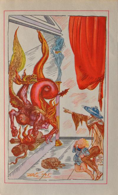 Salvador DALI : Le dragon des ténèbres, Estampe signée, 1948 2