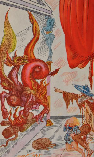 Salvador DALI : Le dragon des ténèbres, Estampe signée, 1948 2