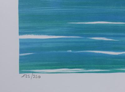 Serge LASSUS : Chevaux sauvages sur la plage, Lithographie originale signée 2