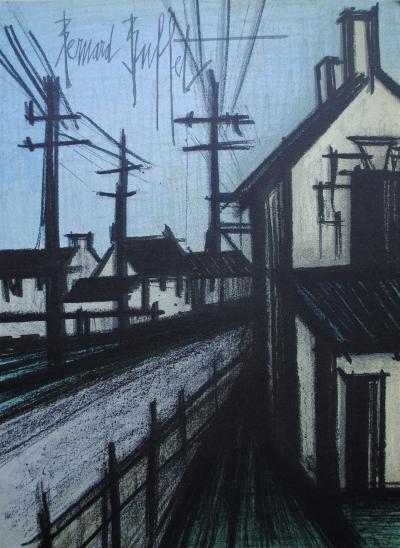 Bernard BUFFET : La route du village, Lithographie originale signée, 1967, Mourlot