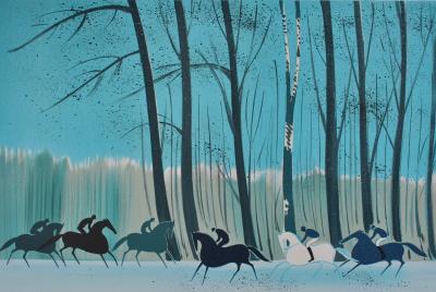Serge LASSUS : Cavaliers en Hiver, Lithographie originale signée 2