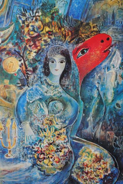 Marc CHAGALL : La mariée aux fleurs, Lithographie signée et numérotée