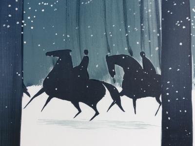 Serge LASSUS : Cavaliers en Hiver, Lithographie originale signée 2