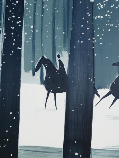 Serge LASSUS : Cavaliers en Hiver, Lithographie originale signée 2